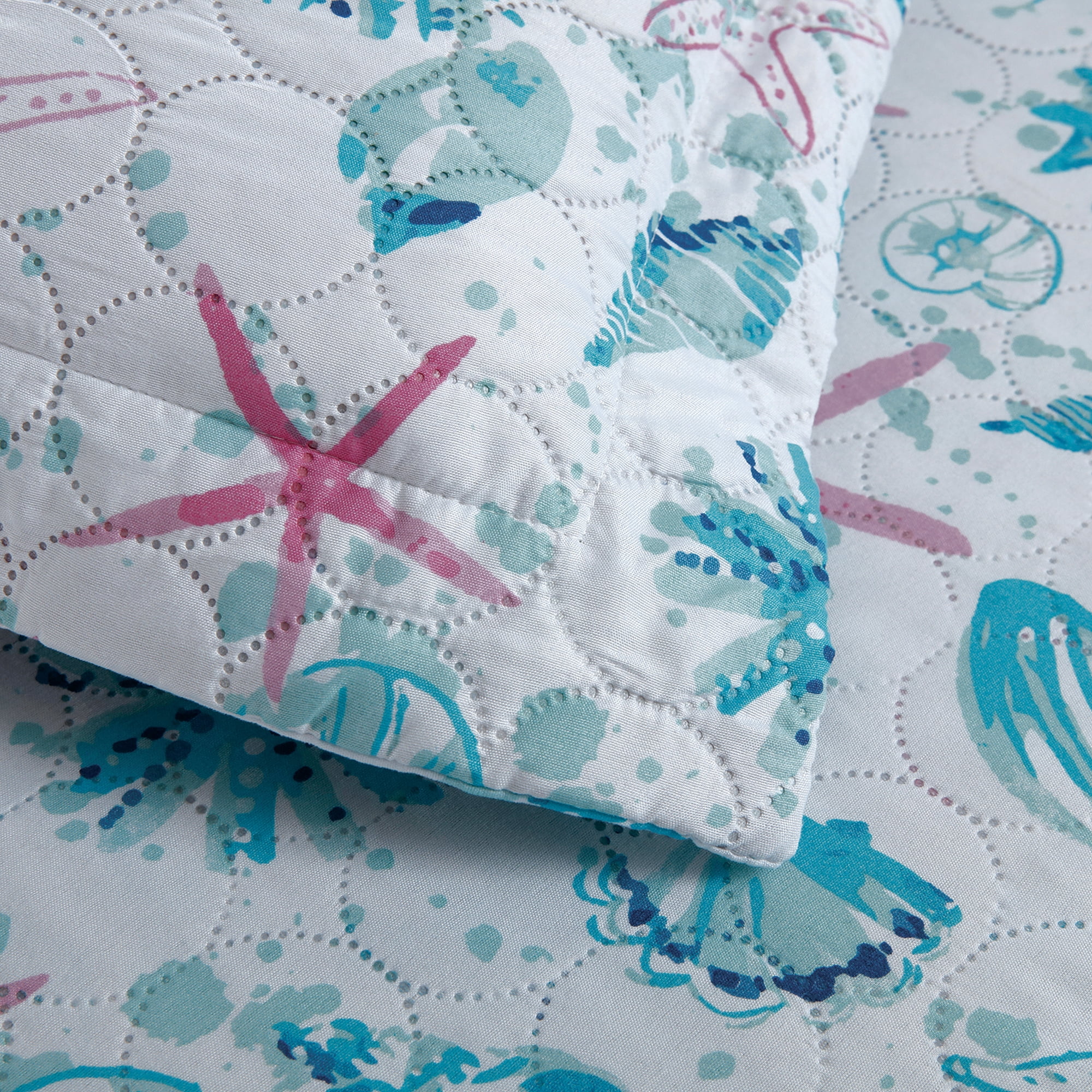 Smuge 3Pcs Queen/Full Size Seashell Bedding( 1 Microfiber Quilted Coverlet，2Pillow Shams), Blue