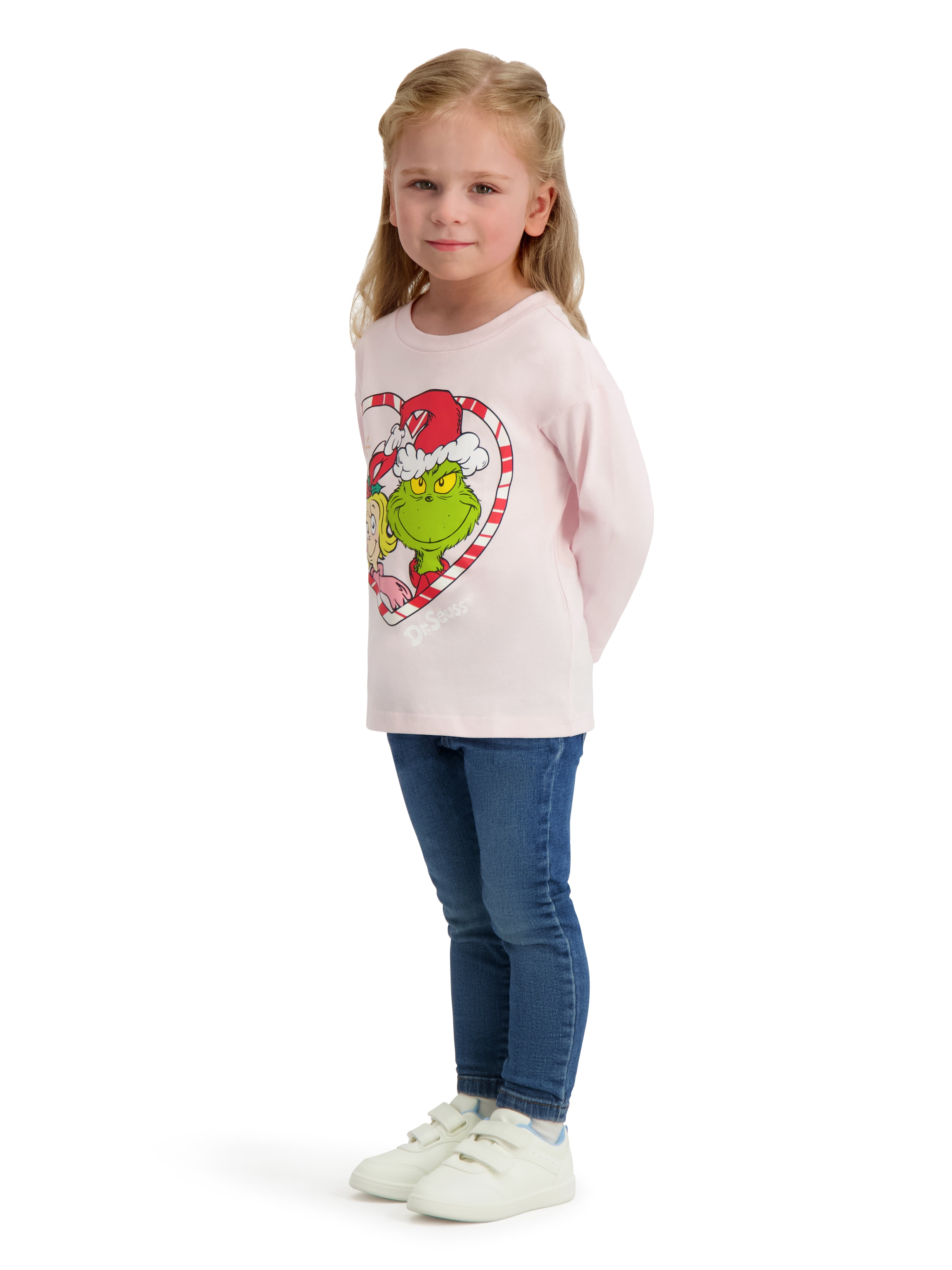 Dr. Seuss The Grinch Toddler Girl Long Sleeve Pink Tee Shirt, Sizes 12M-5T