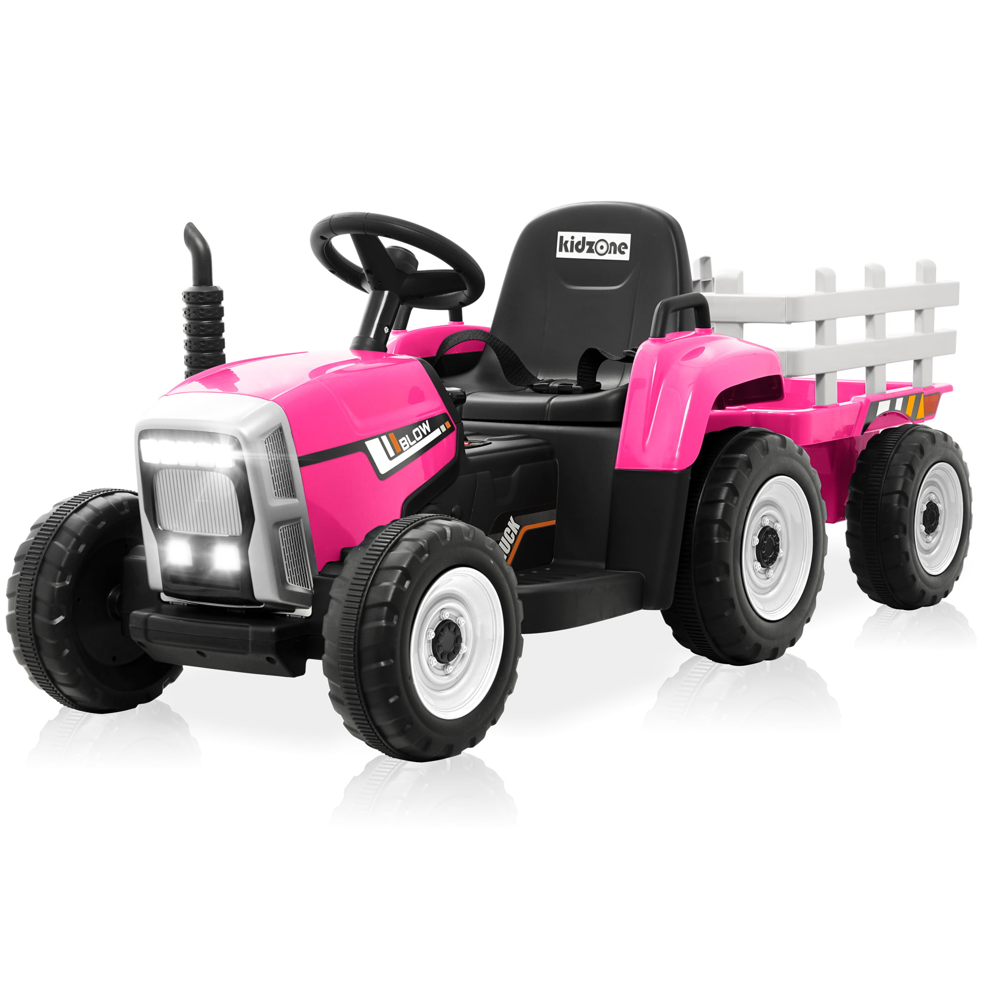 PINK 12V Kids Ride On Tractor Car Toys MP3 2 Speeds with Large Trailer 2 in 1