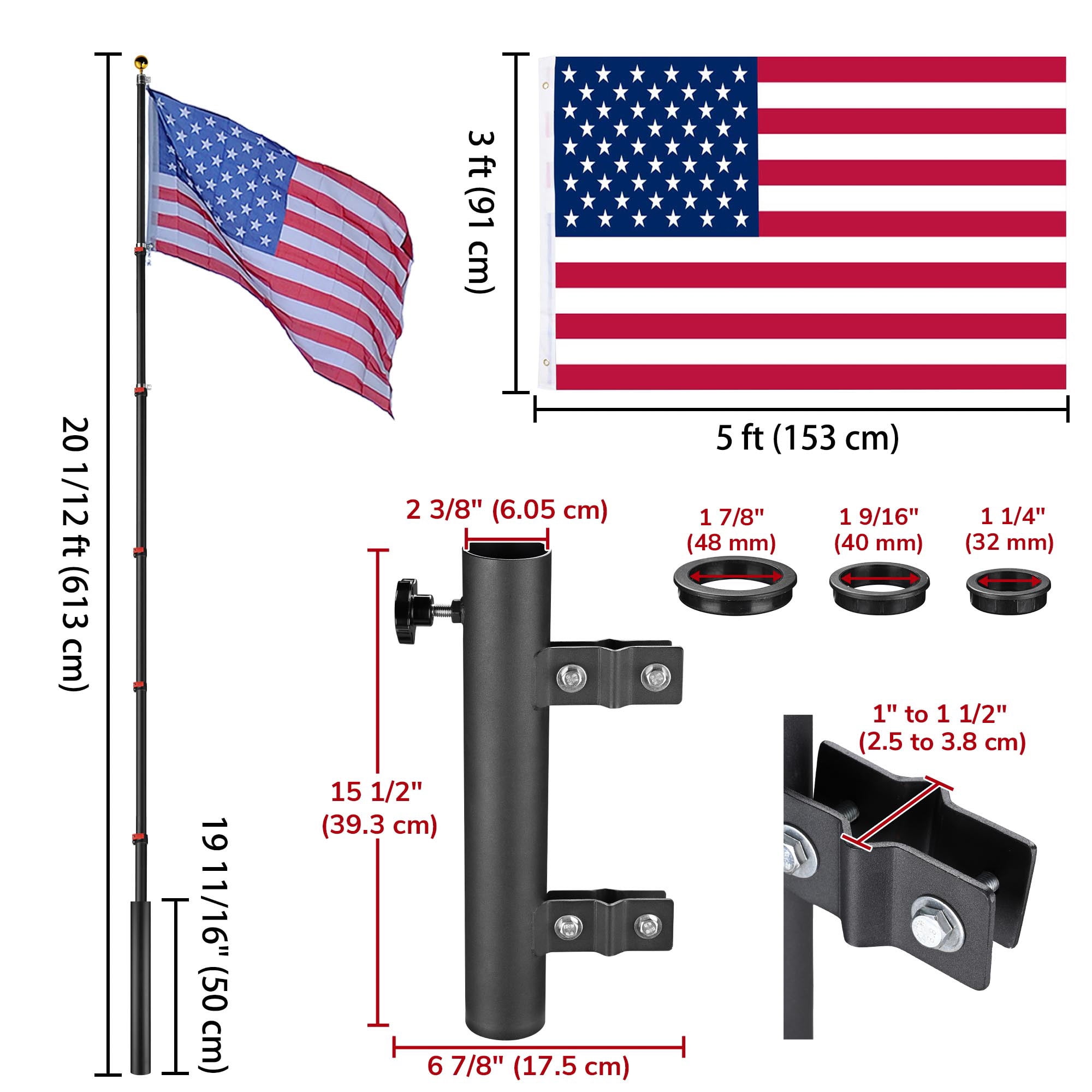 Yescom 20Ft Portable Telescoping Flag Pole with Ladder Mount Holder for Event