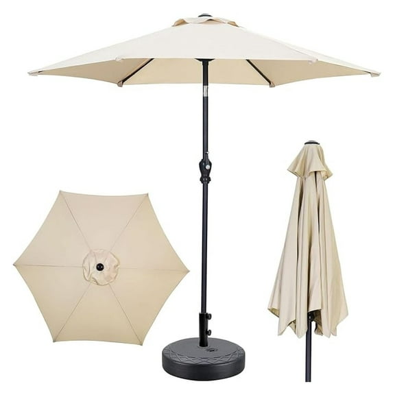 Beran7 7.5ft Patio Umbrella Outdoor Umbrella with Tilt, Crank and Umbrella Weighted Base, for Yard/Outdoor/Wedding Parties and Events (Khaki)
