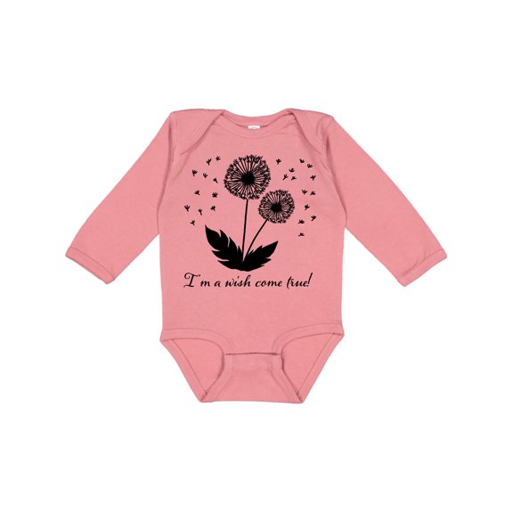Inktastic I'm a Wish Come True Dandelion in Black Boys or Girls Long Sleeve Baby Bodysuit