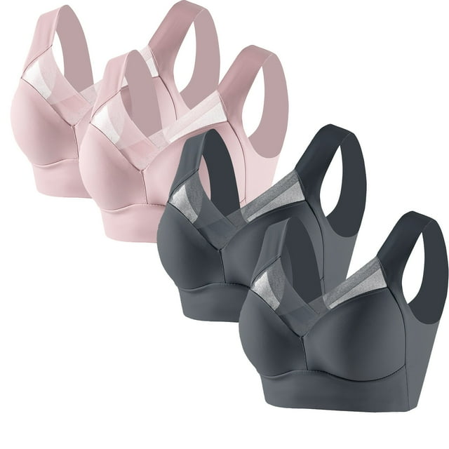 Timegard 4pc Bras for Women Wireless Comfy Breathable Full Coverage High Support Back Smoothing Everyday Bra