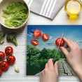 thumbnail image 3 of Nature Cutting Board, Old Wooden Vintage Wooden Deck on Silent River in Sunny Day Rays Fresh Forest Photo, Decorative Tempered Glass Cutting and Serving Board, Large Size, Blue Green, by Ambesonne, 3 of 5