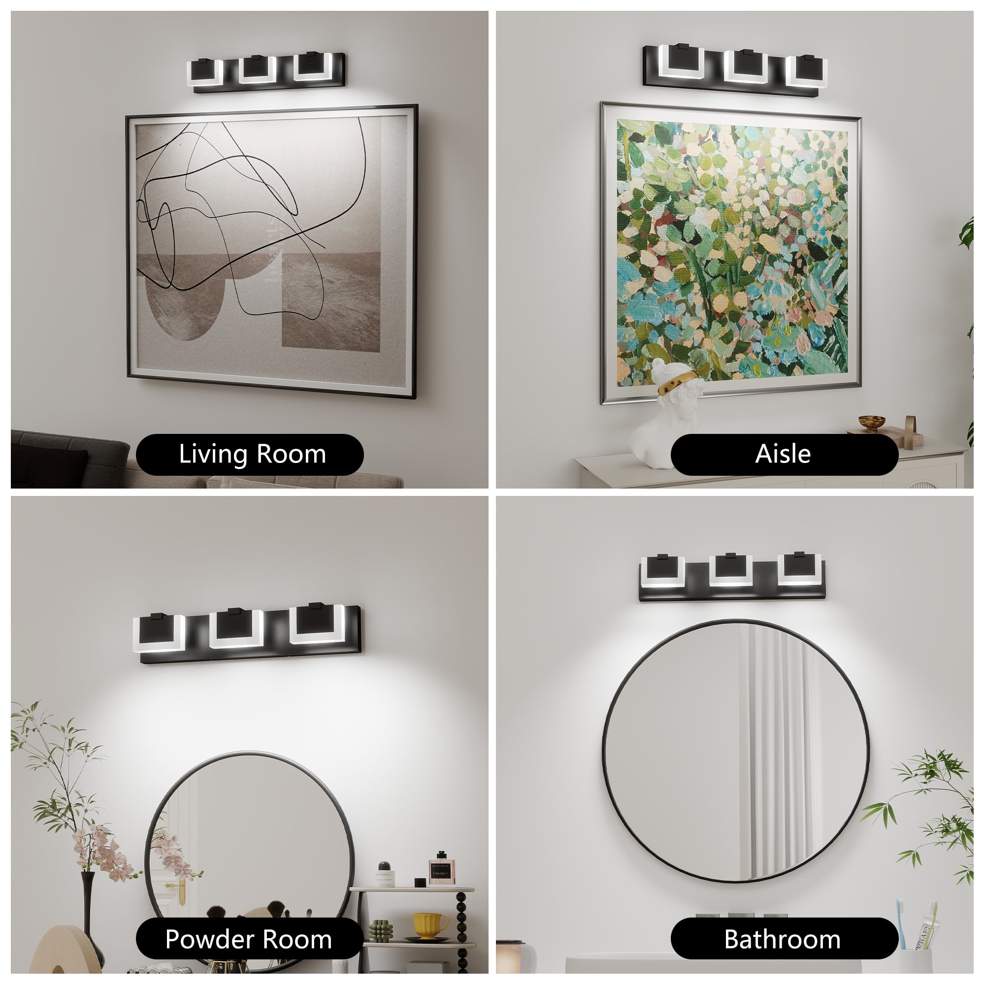 Jopath 3 Lights Modern Black Vanity Light Up and Down, LED Vanity Light Fixtures Bathroom Wall Light Over Mirror for Bathroom, Bedroom, or Hallway
