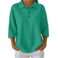 thumbnail image 6 of BLVB Women's 3/4 Sleeve Knit Tops V Neck Collared T-Shirts Loose Casual Tunic Blouses Button Tees Fall Clothes, 6 of 7