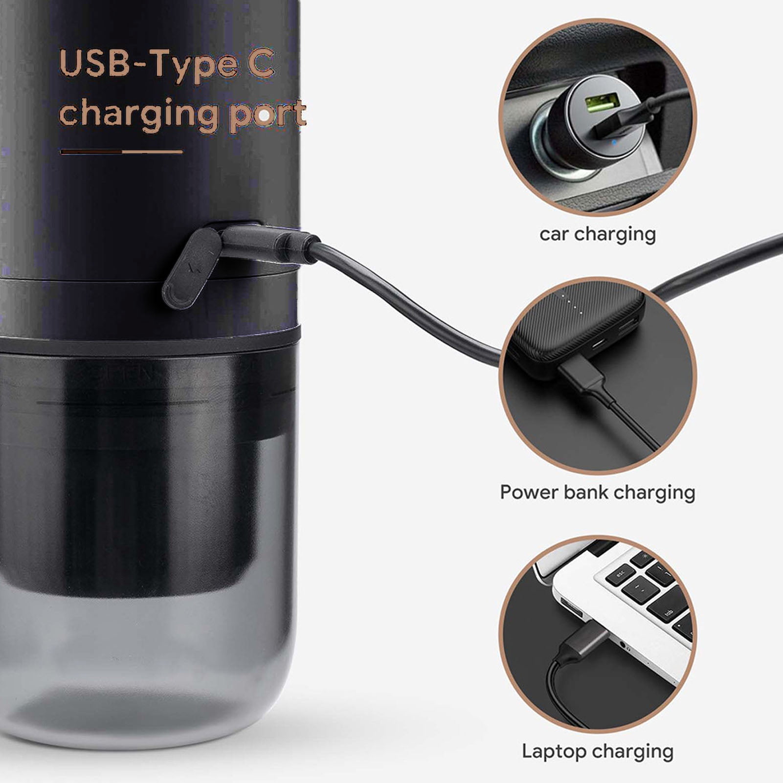 Riousery Portable Coffee Maker 17Bar Electric Espresso Machine for Travel and Outdoor, Compatible with Powder and Capsules, BPA Free, 13.39 inches / 34 cm, Black