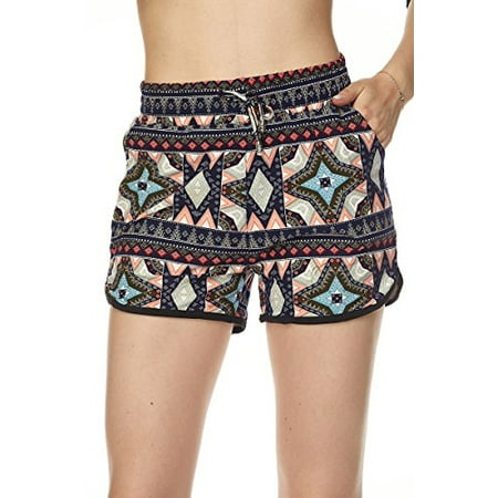 StylesILove Women Vivid Print Drawstring Dolphin Shorts with Pocket (Large / X-Large, Aztec