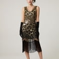 thumbnail image 6 of Women's Vintage Sequin Beaded Fringe Dress Round Neck Short Sleeve Mesh Elegant Slim Fit Dresses for Evening Party Black M, 6 of 6