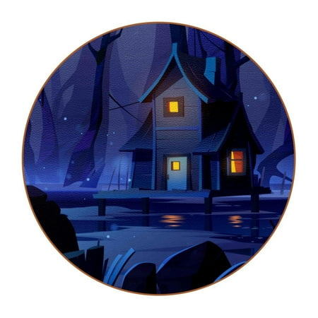

OWNTA Wood Forest Night Pattern Premium Microfiber Leather Round Coasters (6PCS) - 11x11 cm/4.3x4.3 in - Durable & Stylish Cup Mat Set