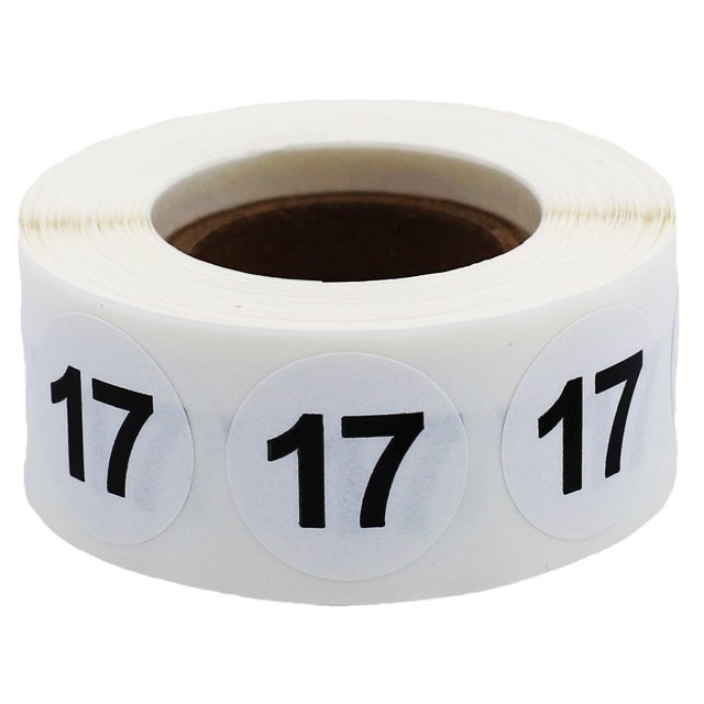 Circle Dot Number 17 Stickers | 0.75" Inch Round | 500 Pack