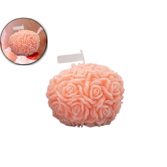 VQPeo Rose Ball Shaped Scented Candle, Spherical Rose Flower Soy Wax Aroma Decorative Candle for Home Decor(Pink)