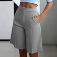 thumbnail image 3 of Pounoo Women's Bermuda Shorts High Waist Straight Leg with Front Pleats Casual Office Work Wear Lightweight Breathable Comfortable Bottoms Gift, 3 of 8
