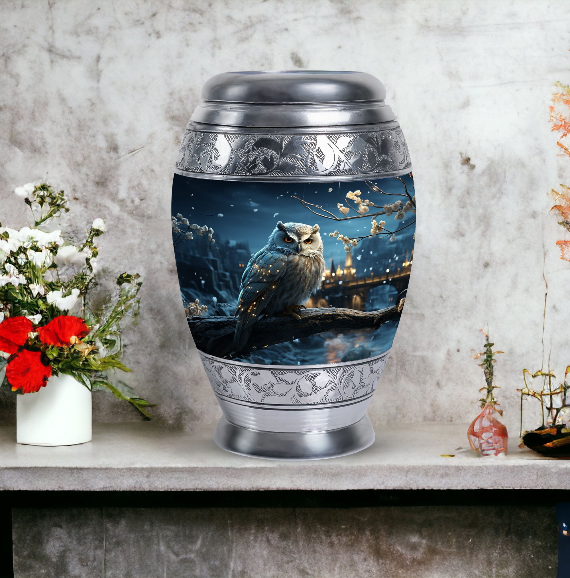 Golden Owl Urns For Ashes Adult Mom - Funeral Large Urn For Human Ashes Man And Women - Memorial Gifts For Decorative 10Inch To 200 Cubic Inches Capacity Include Velvet Bag