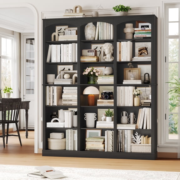 Homfa 18-Cube Bookcase and Bookshelves, 71.2" Triple Width 6 Tier Freestanding Arch Library Cabinet for Home Office Living Room, Black Bark Texture
