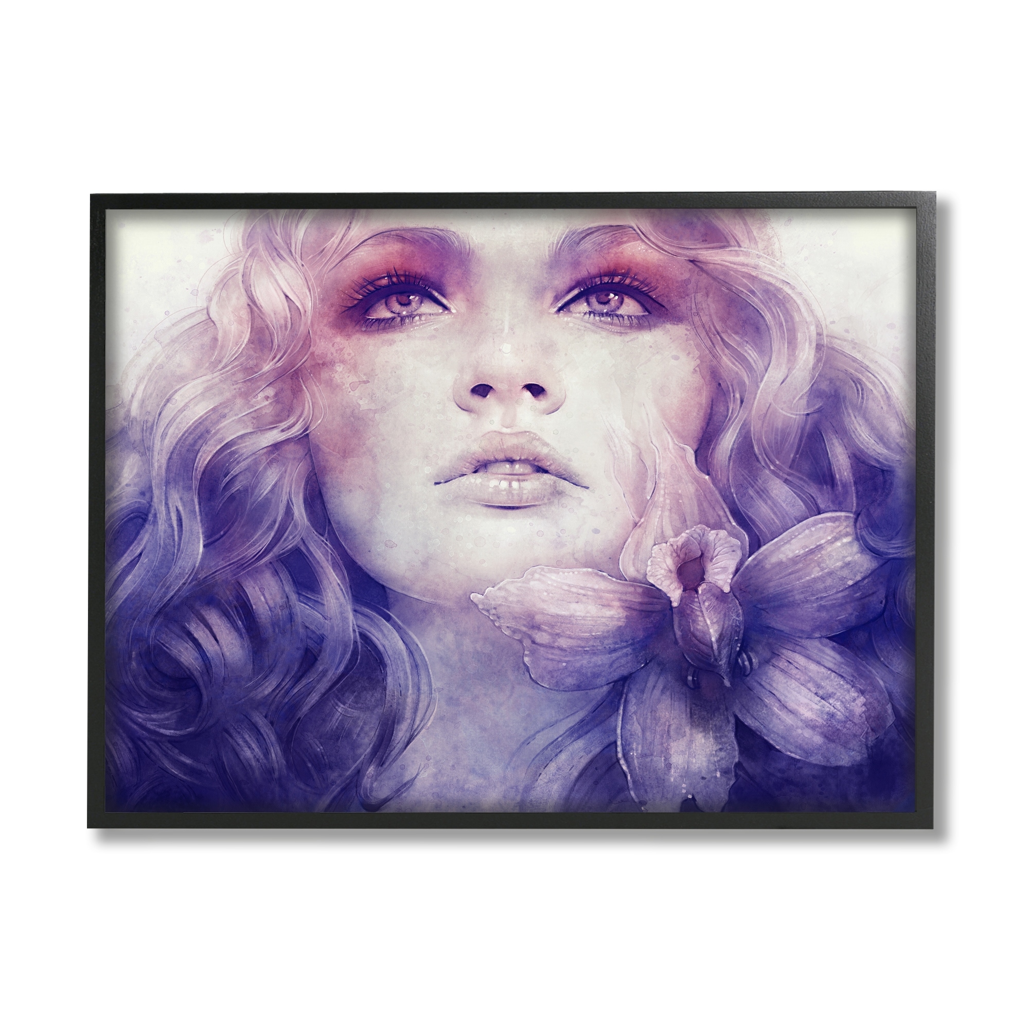 Vivid Purple Flower Blossom Woman Flowing Hair Botanical & Floral Painting Framed Art Print Wall Art