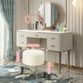 thumbnail image 5 of Velvet Round Storage Ottoman, Modern Foot Stool Vanity Stool with Metal Legs & Tray Top Coffee Table, Ottoman with Storage for Living Room Bedroom (Beige), 5 of 7