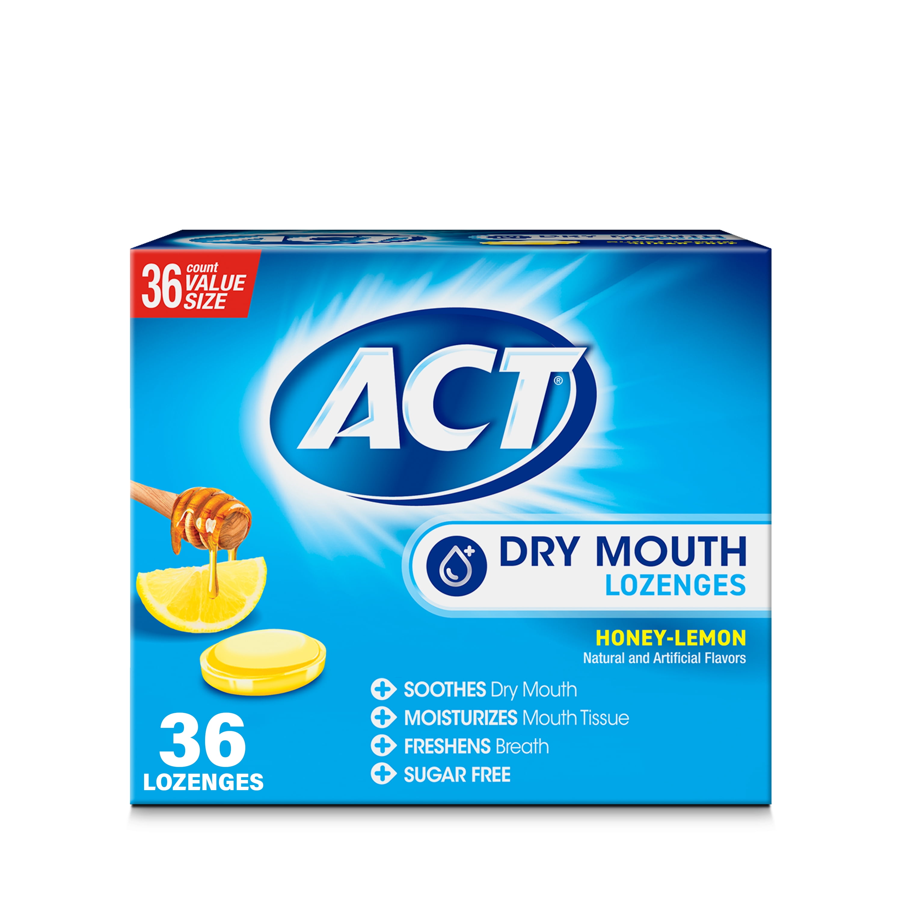 (2 pack) ACT Dry Mouth Moisturizing Lozenges With Xylitol, Honey-Lemon, 36 ct.