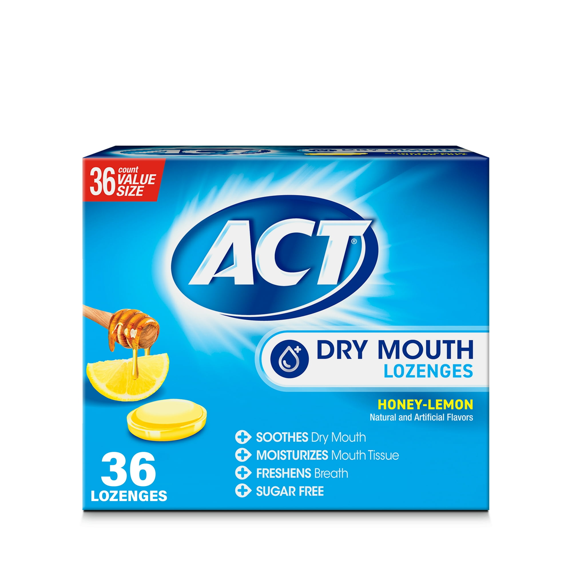 ACT Dry Mouth Moisturizing Lozenges With Xylitol, Honey-Lemon, 36 ct.
