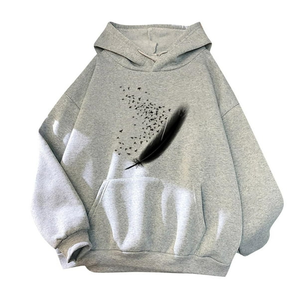Moda damas casual manga larga damas o-cuello estampado sudadera con capucha suelta mujeres tops Pompotops gfhjh2389