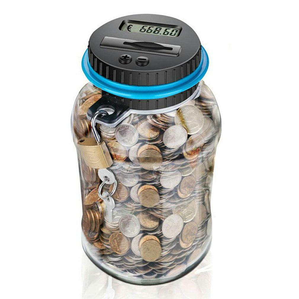 LCD Showed Money Clear Digital Piggy Bank Coin Savings Counter Jar Change Gift U 