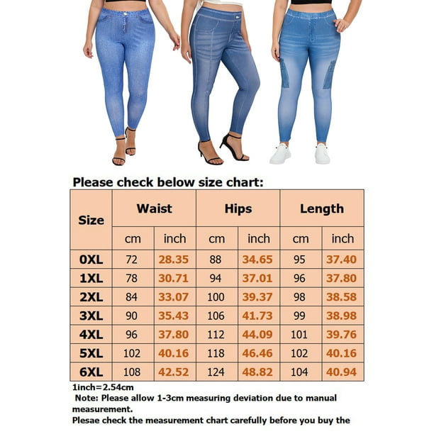 Women Jeggings Faux Denim Jeans Leggings High Waisted Tummy Control Slim  Leggins Printed Pencil Pants Seamless Skinny Trousers