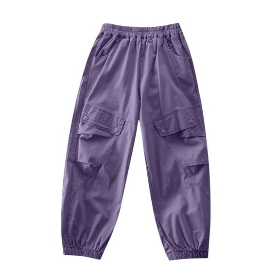 Girls Jogger Pants Unisex Kids Outdoor Hiking Pants, Boys Girls Cargo Jogger Light Weight Sweatpants Loose Casual Workout Baggy Sports Trousers Purple 12Y