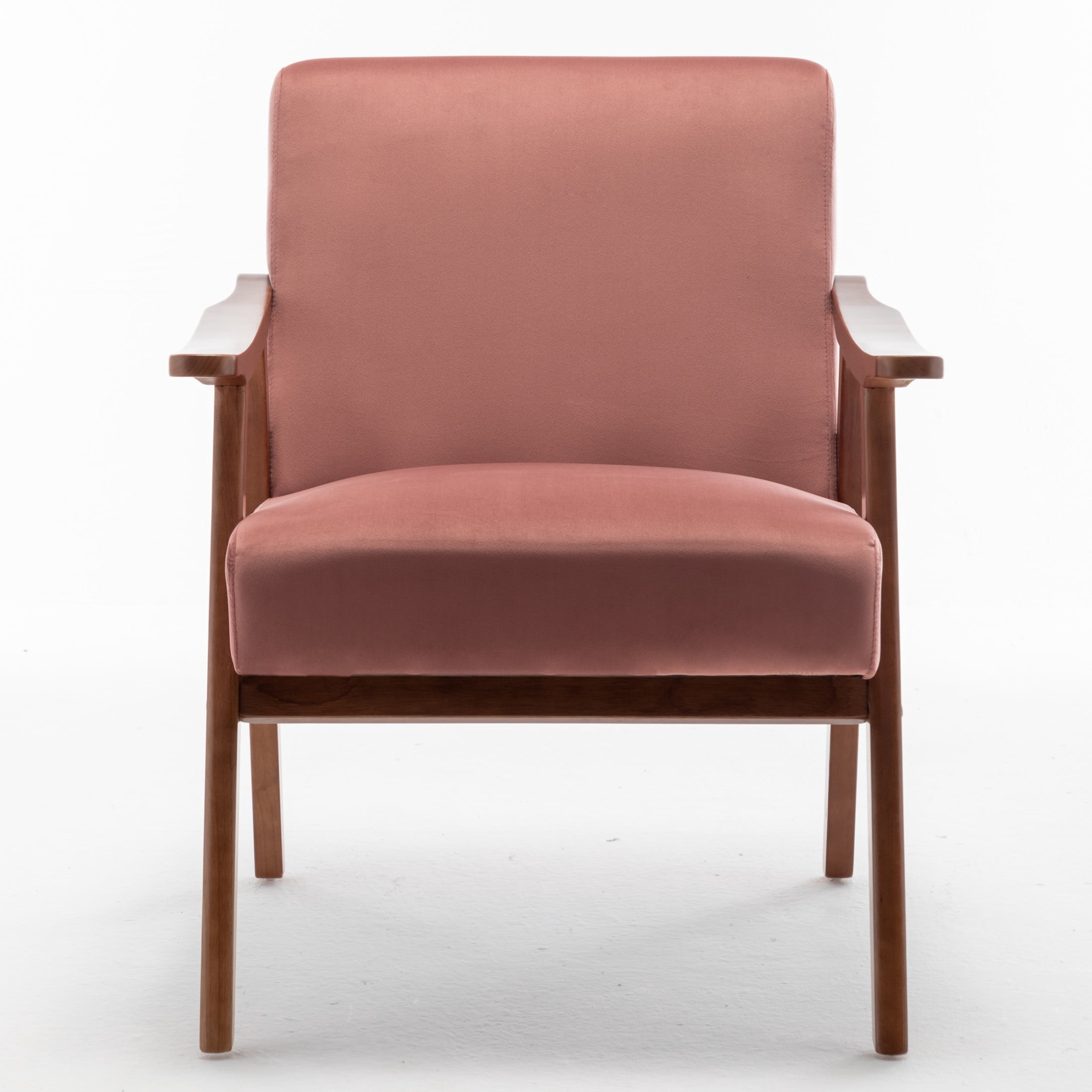 GDF Studio Mid-Century Modern Accent Chair with Velvet Upholstery & Solid Wood Frame, Rose