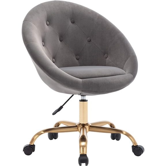 DUHOME Modern Home Office Task Computer Chair with Wheels Swivel Vanity Makeup Height Adjustable Chair Velvet Button Tufted with Wheels and Gold Metal Base (Grey)