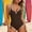 Brown, variant on Women One Piece Swimsuits Tummy Control Full Coverage Summer Ribbed Bathing Suit Textured Cute Fashion Vacation Beach Swimwear