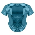 thumbnail image 4 of Prolriy Summer Tops for Women 2024 Women's Solid Color Reflective Shiny Metallic Round Neck Short Sleeve Crop Top T Shirt Womens Tops Sky Blue XXL, 4 of 8