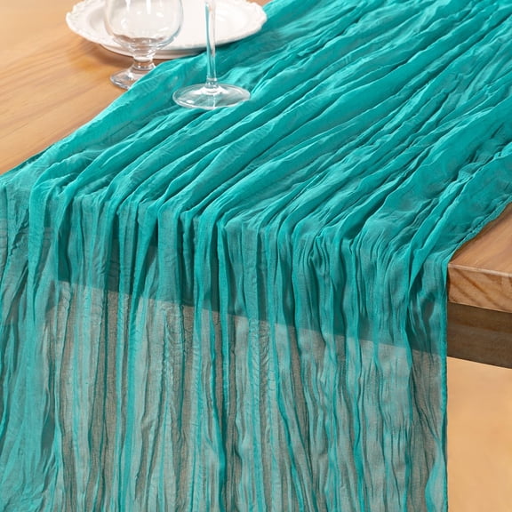 Teal Green Cheesecloth Table Runner, 35 x 120 Inch Gauze Table Decor for Wedding, Bridal Shower, Baby Shower, Birthday Party and Holiday Table