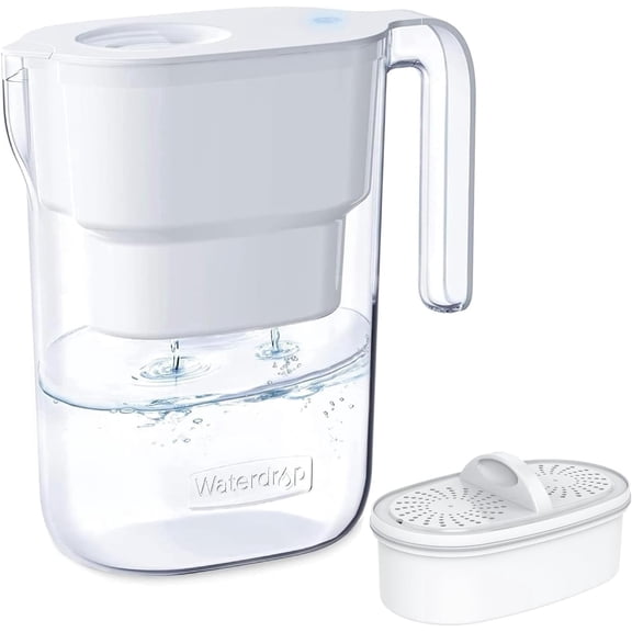 Waterdrop PT-05W Water Filter Pitcher, 7-Cup Capacity, NSF Certified, 5X Longer Filter Life, Up to 200 Gallons, for Fridge, Countertop, and Gift Giving, Reduces PFOA/PFOS, Chlorine, White