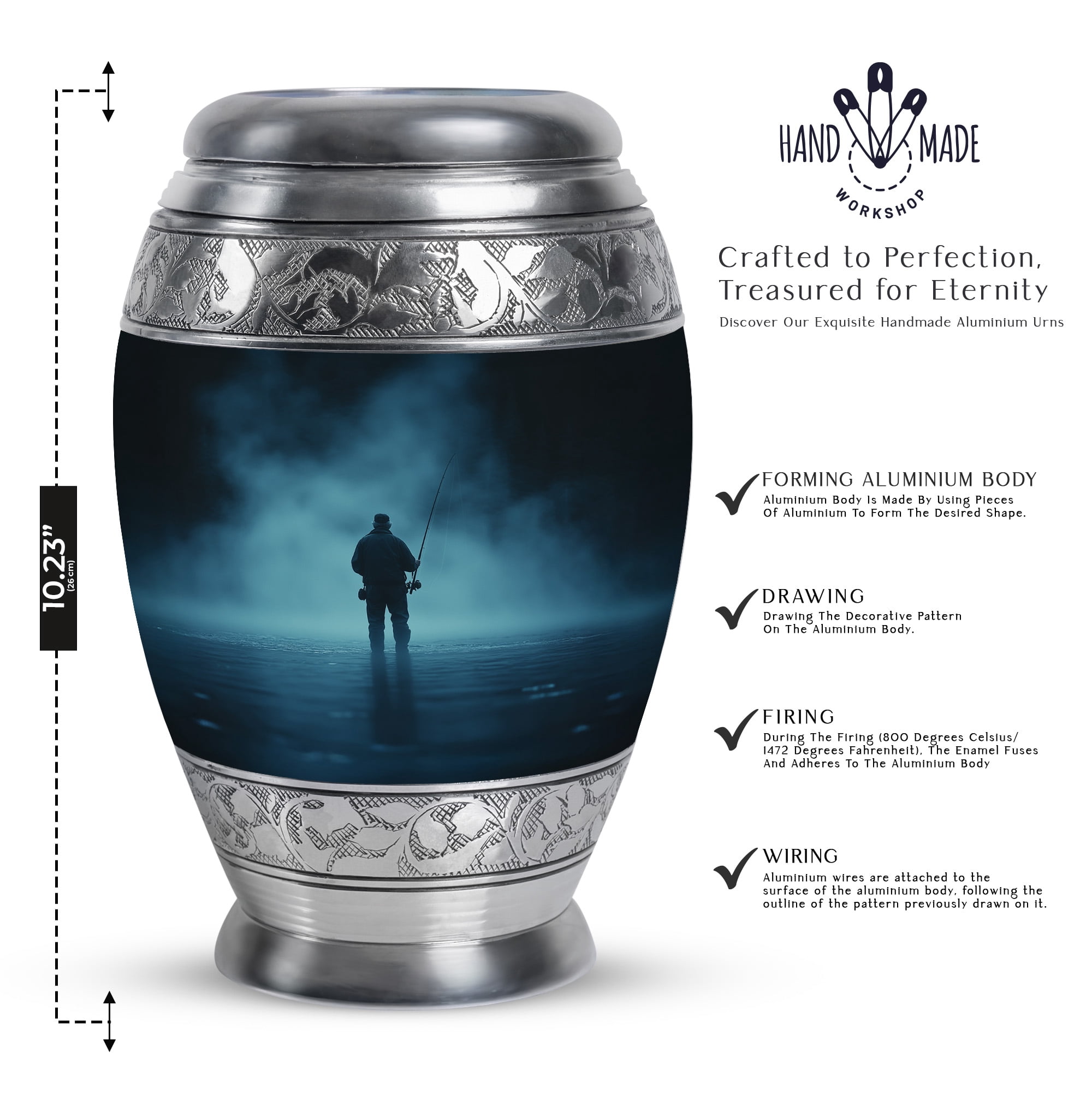 KARYLIZ Fishing Cremation Urns For Human Ashes, Urn for Ashes, Large Urns for Human Ash, Funeral & Burial Cremation for Adult Remains, Memorial Gift, 10 Inch