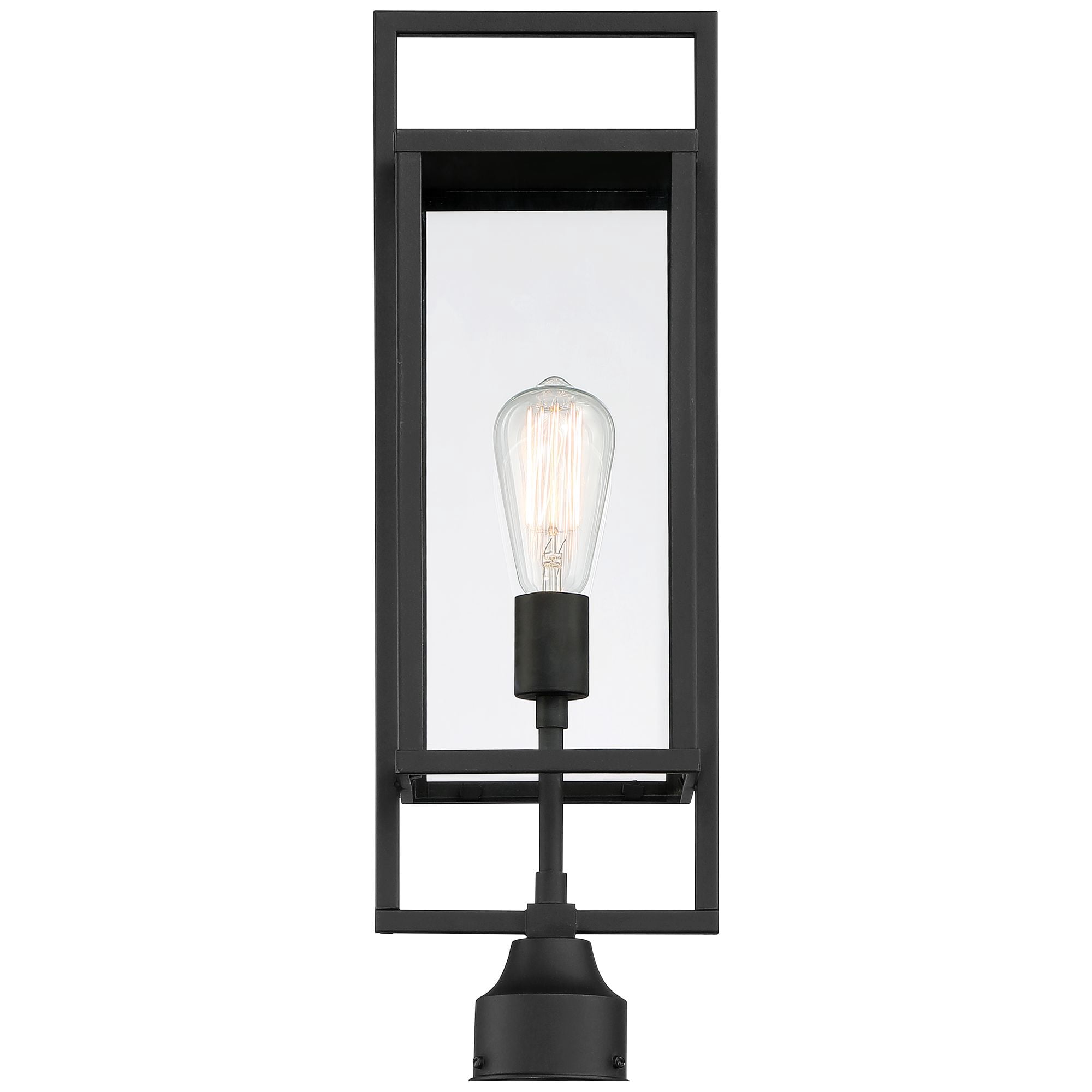 Possini Euro Design Jericho 22" High Modern Outdoor Post Light Fixture Pole Porch with Pier Mount Adapter Black Metal Glass Shade