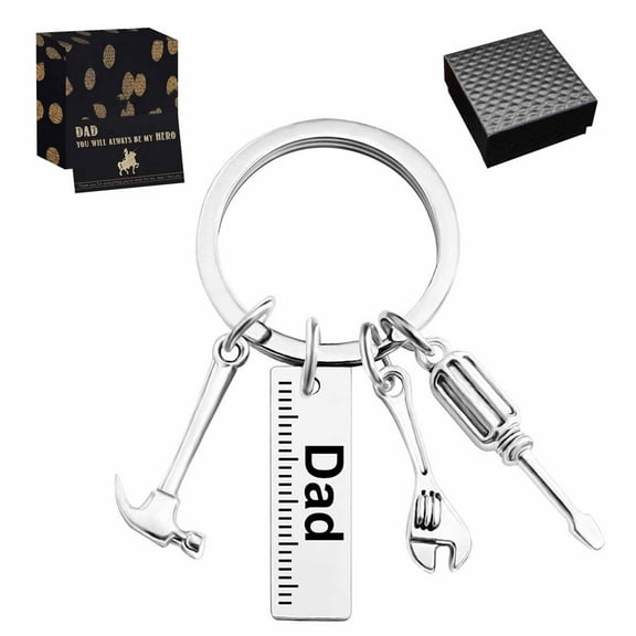 Father’s Day Gifts Keychain Gifts from Son Daughter Children Rectangular Keyring Birthday Christmas Gifts for Dad Papa Daddy - Dad Silver 01