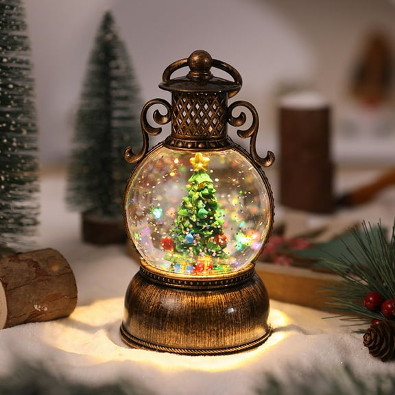 1pc Vintage USB-Powered Self-Lit Snow Globe Music Box with Rotating Dome Lid - Twinkling Lights, Water-Filled Center Santa Claus/Nutcracker/Rudolph Figures Battery-Free PS Resin Christmas Tree Decor,