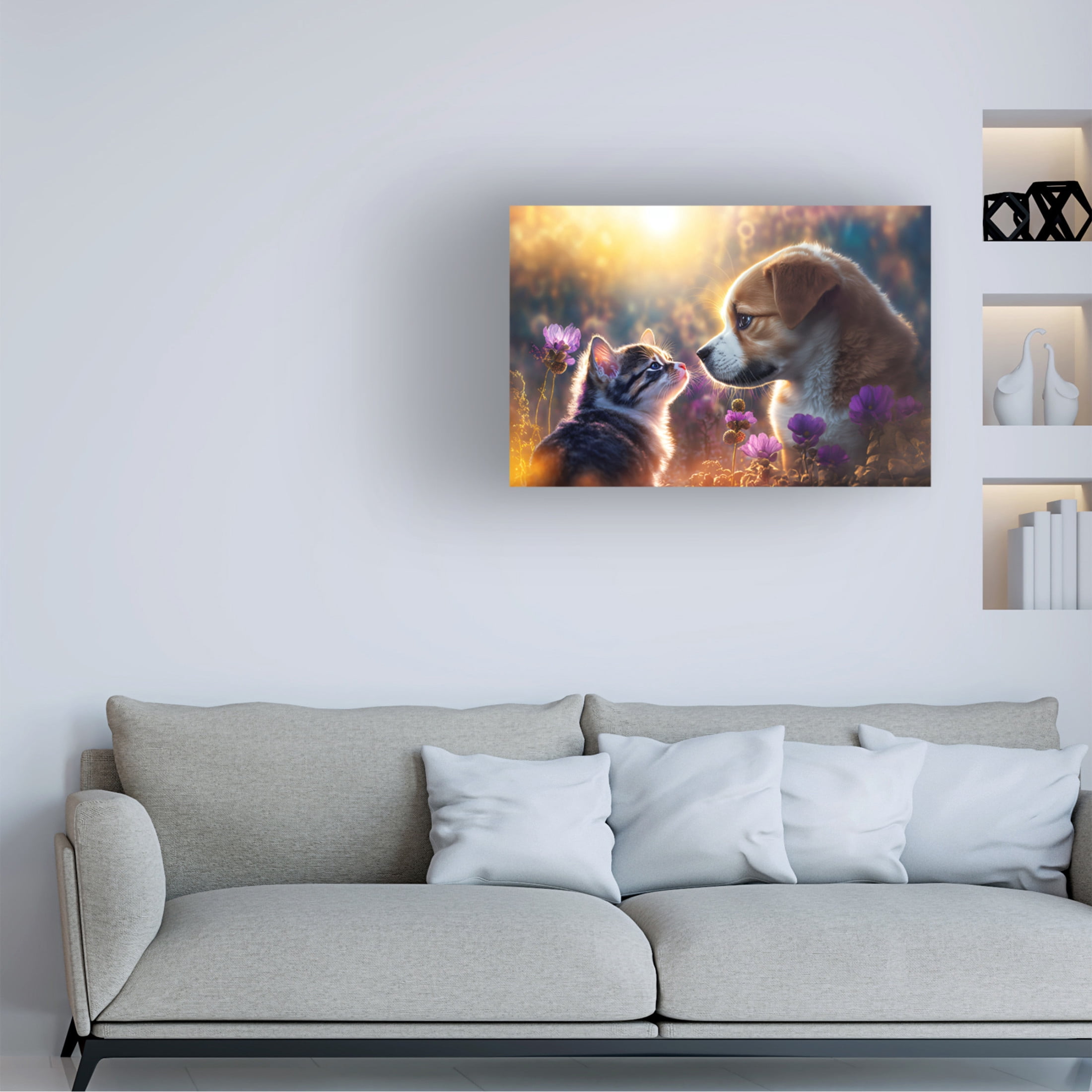 Canvas Wall Art - Ray Heere 'Cats And Dogs 12' Wall Art for Living Room, Bedroom, or Office Décor by Trademark Fine Art - 19 x 12 Inches