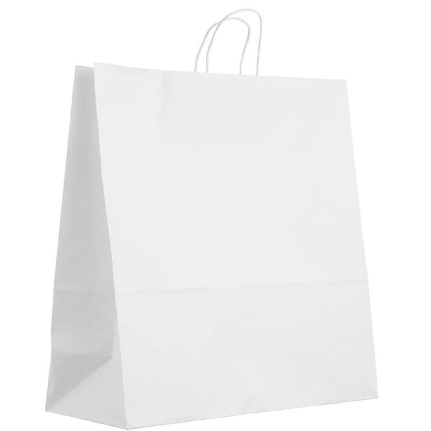 [50 COUNT] 10x5x15 inches Medium White Kraft Paper Bags with Handles ...
