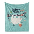 thumbnail image 1 of Funny Sloth Soft Flannel Fleece Blanket, Happy Place Hanging Branch Flowers Lazy Animal Cartoon Illustration, Cozy Plush for Indoor and Outdoor Use, 50" x 70", Seafoam and Multicolor, by Ambesonne, 1 of 6