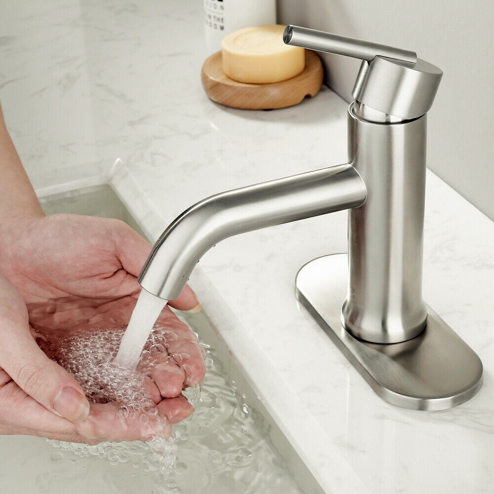 Bathroom Sink Faucet Brushed Nickel 1handle Basin Vanity Waterfall Tap w/cover
