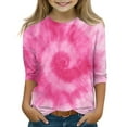 thumbnail image 3 of Abcomgle Girls 3/4 Sleeve Shirts Summer 3/4 Sleeve Toddler Girls T-Shirts Tie Dye Tshirts Toddler Fashion Crewneck Cotton Linen Tops,7-8 Years, 3 of 4