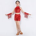 thumbnail image 2 of TAIAOJING Girls Dance Outfits Sets Performance Sleeveless Tops Shorts Fringe Set For Kids Toddler Summer Elastic Playwear Boho 8-9Y, 2 of 4