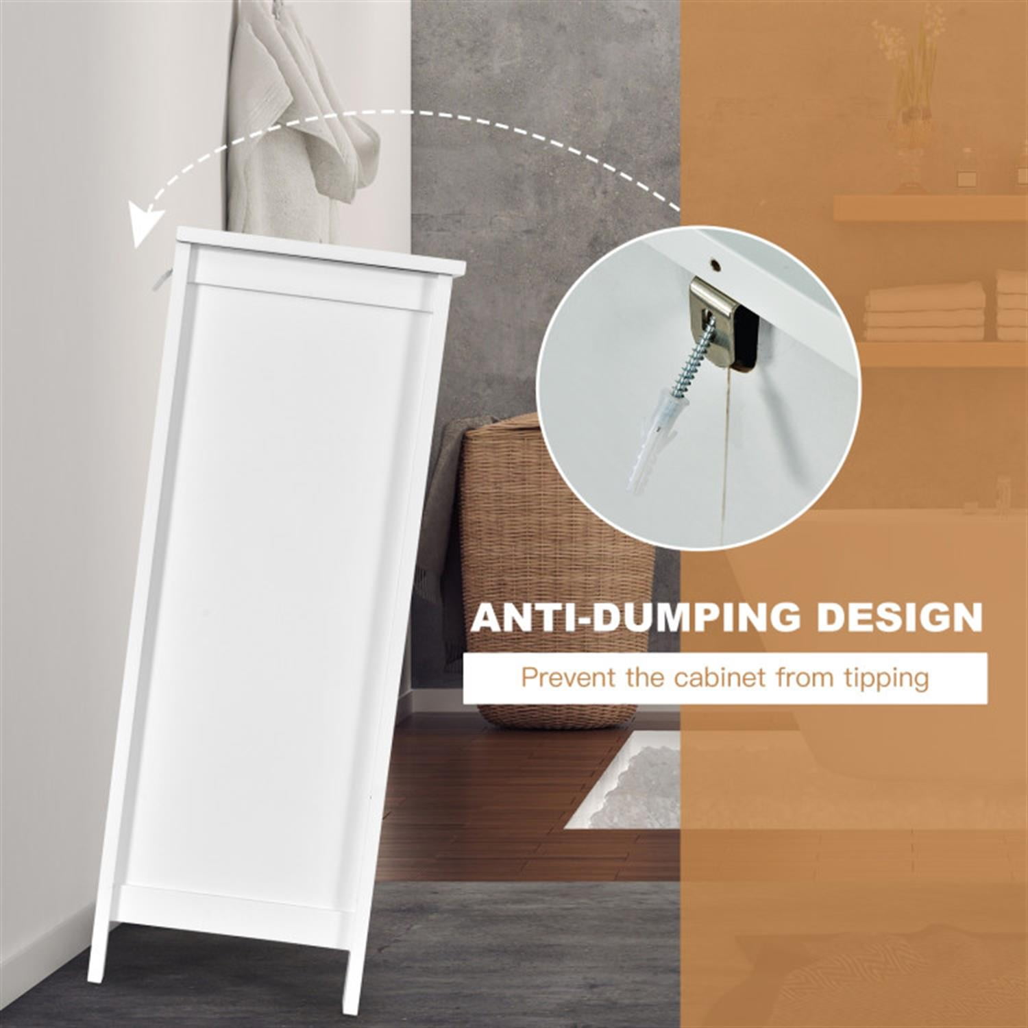 Demi Bonn Bathroom Storage Cabinet with Adjustable Shelf, 2-Door Bathroom Floor Cabinet Space Saver Organizer for Living Room, Bedroom, Kitchen, White