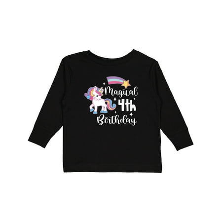 

Inktastic Magical 4th Birthday Rainbow Unicorn with Star Gift Toddler Boy or Toddler Girl Long Sleeve T-Shirt