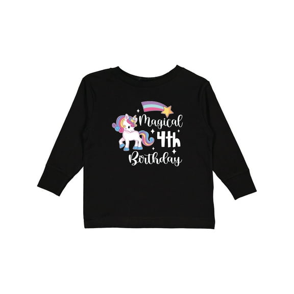 Inktastic Magical 4th Birthday Rainbow Unicorn with Star Boys or Girls Long Sleeve Toddler T-Shirt