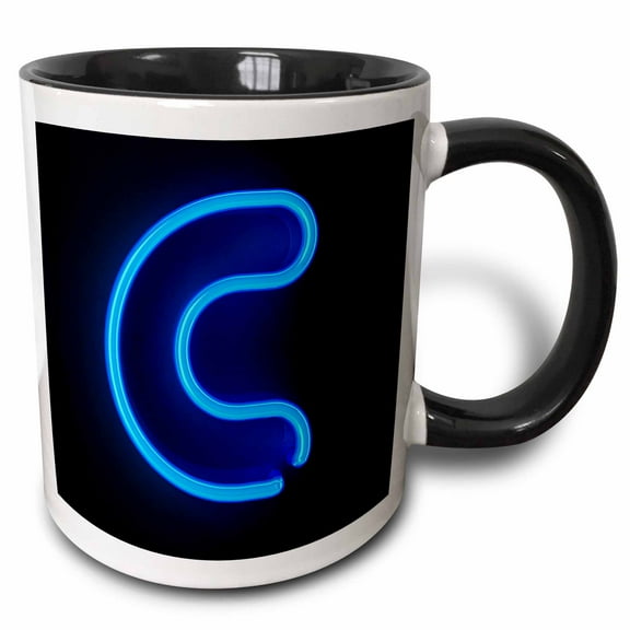 3drose, Monogram Letter C Abstract Neon Blue Lit Shining Illuminated, 11oz Two-tone Black Mug