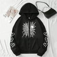 thumbnail image 2 of QTBIUQ Women Fashion Casual Printed Ladies Long Sleeve Tops Zip Blouse Hooded Sweatshirts Coat Dark Gray, 2 of 4