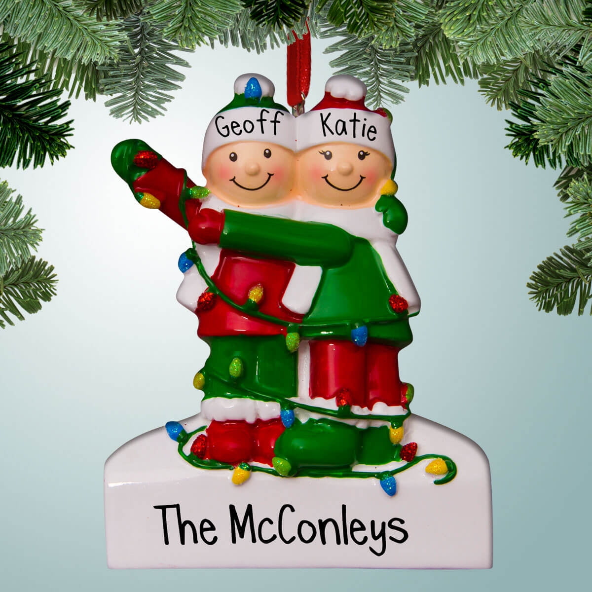 Personalized Christmas Tree Ornament Family of 2 3 4 5 Tangled In Light Ornament 