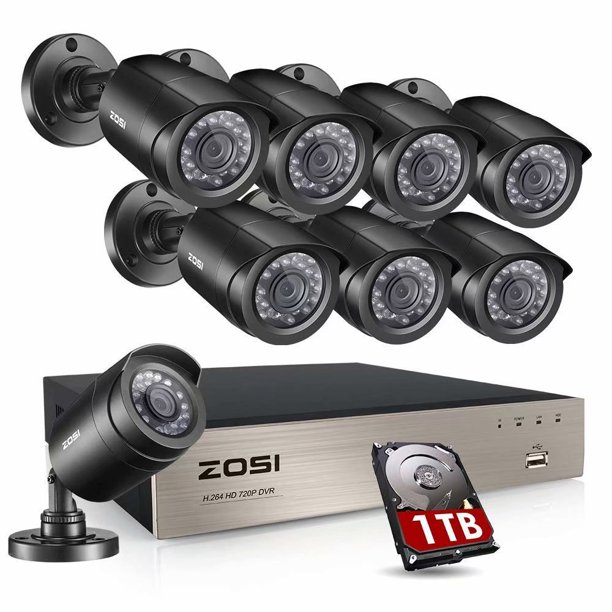 ZOSI 1TB Hard Drive 8CH 1080N HDMI 4 in 1 DVR 720p CCTV security system